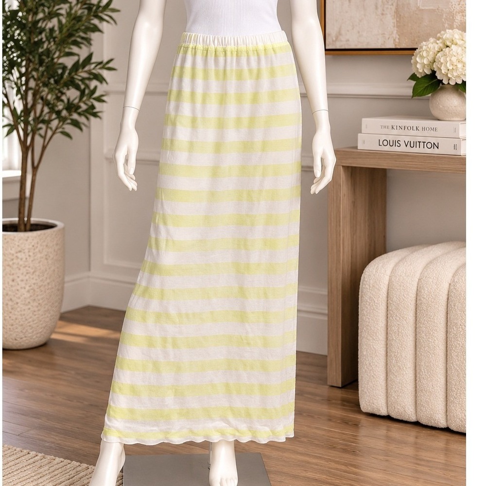 Victoria's Secret Women Maxi Skirt Yellow White Striped Drawstring Size XS